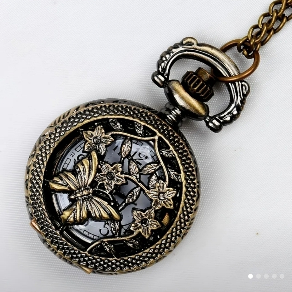 New woman's butterfly small pocket watch necklace